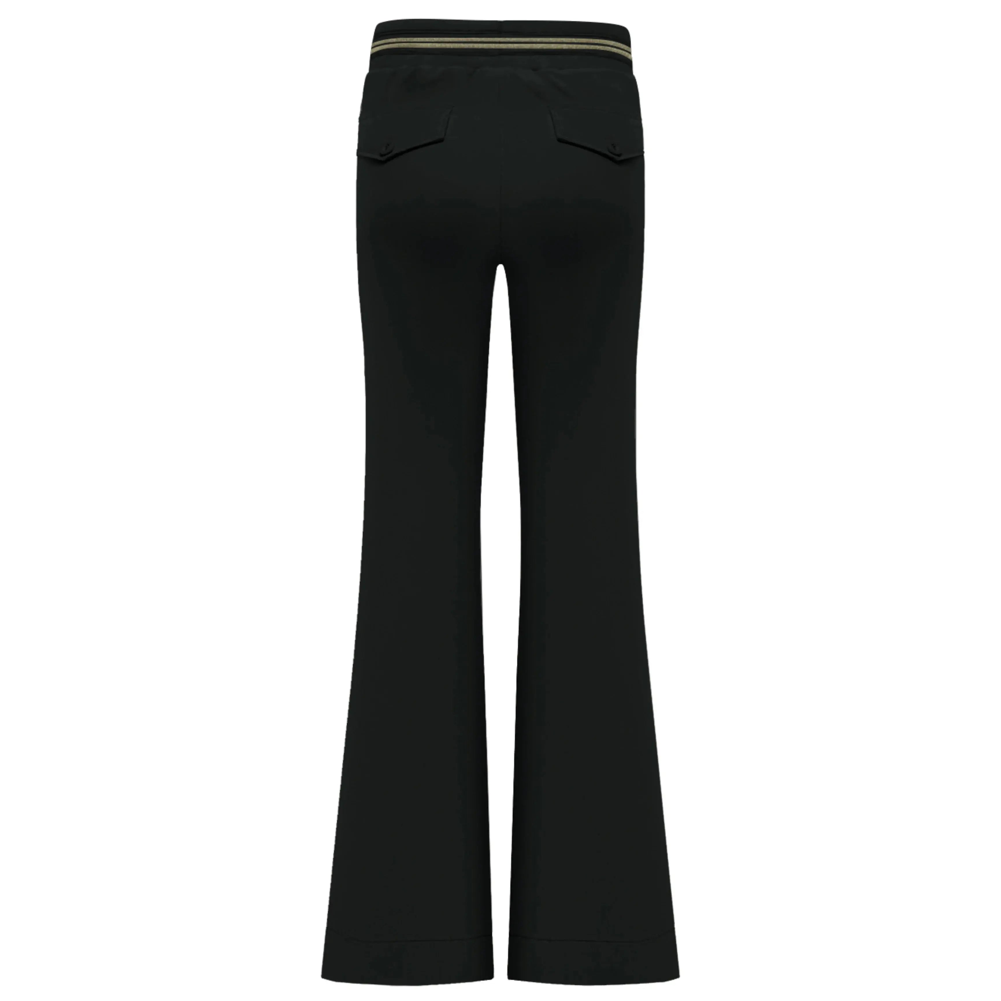 Zwarte flared travel broek met gouden tailleband Cavaleiro