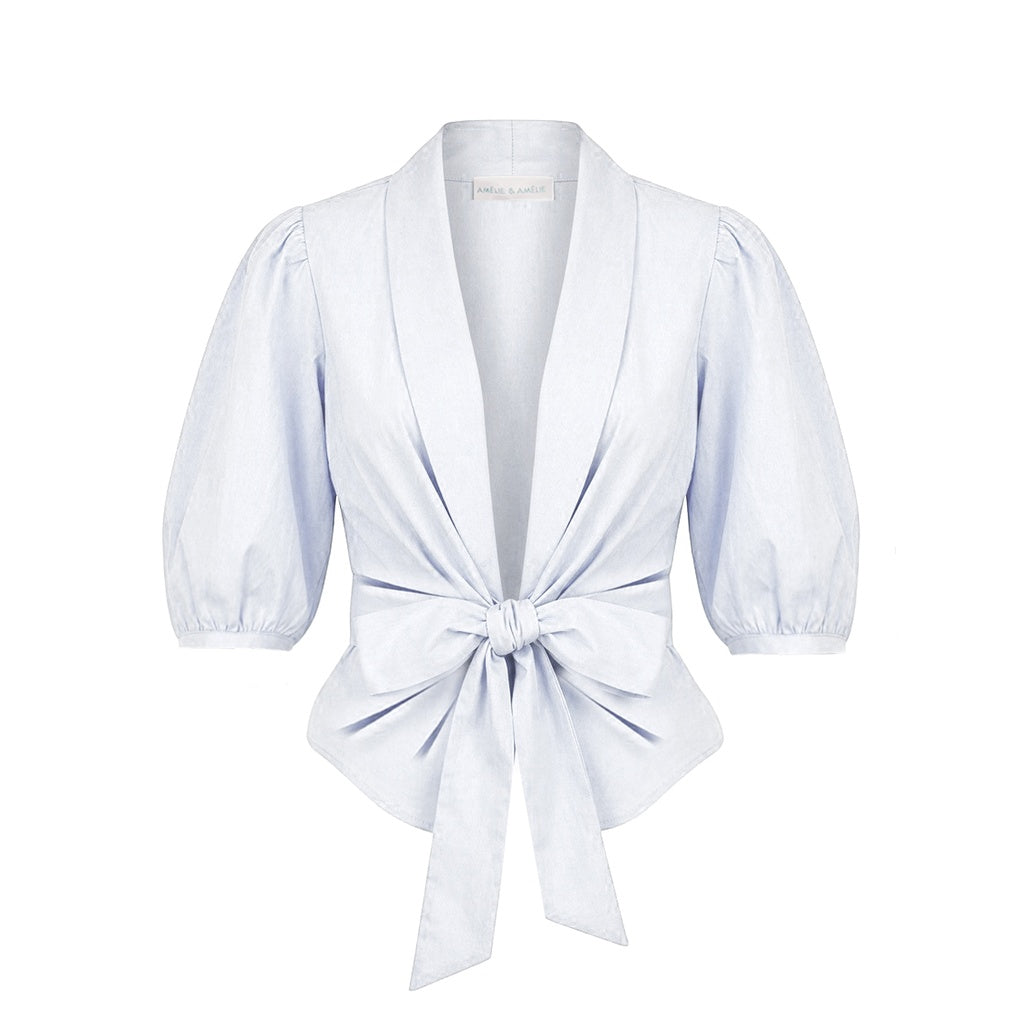 Witte blouse met strik & pofmouw