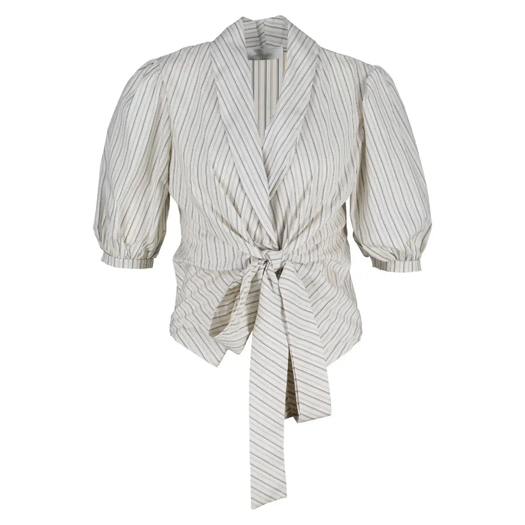 Gestreepte blouse met strik & pofmouw