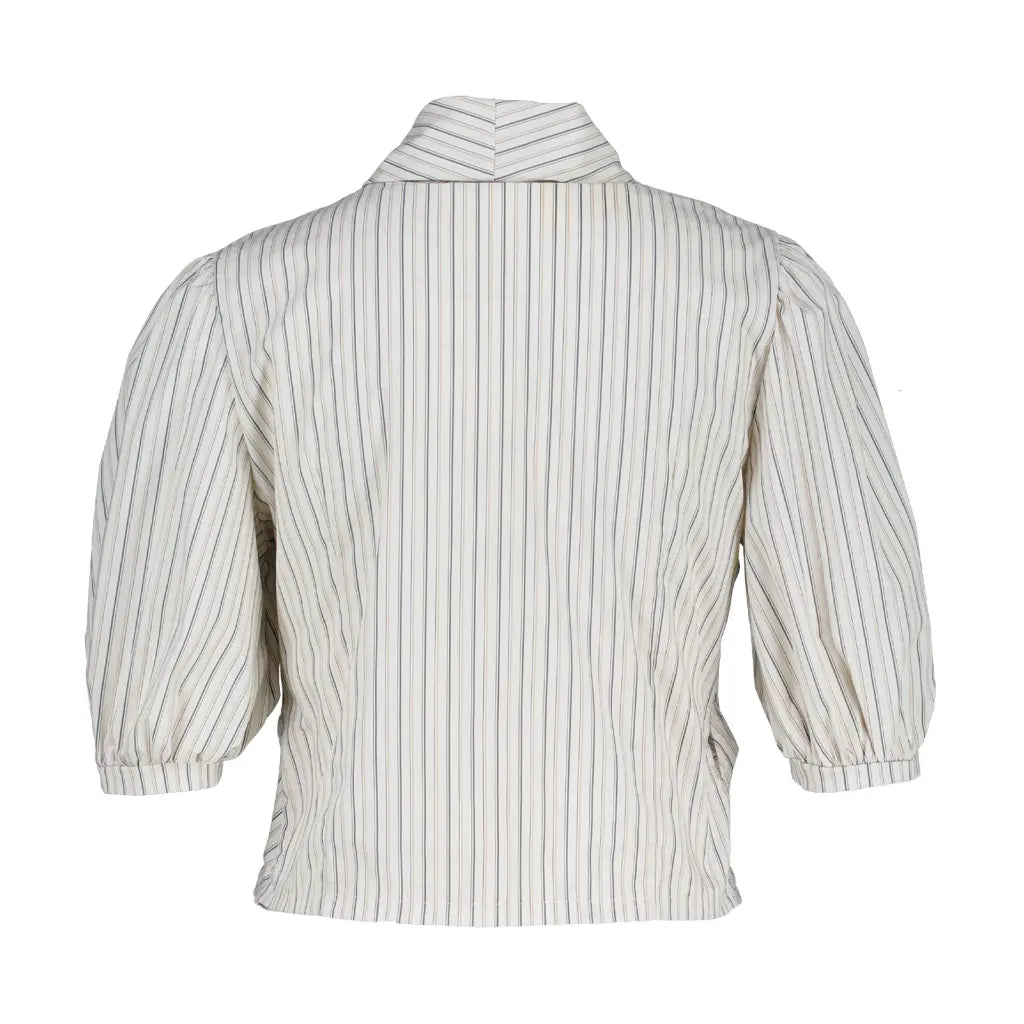 Gestreepte blouse met strik & pofmouw